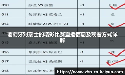 葡萄牙对瑞士的精彩比赛直播信息及观看方式详解